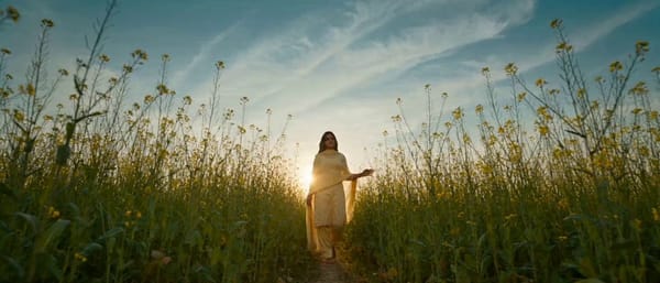 Main subject: Young Indian woman, early 20s, natural village beauty (1980s Hindi cinema heroine…
