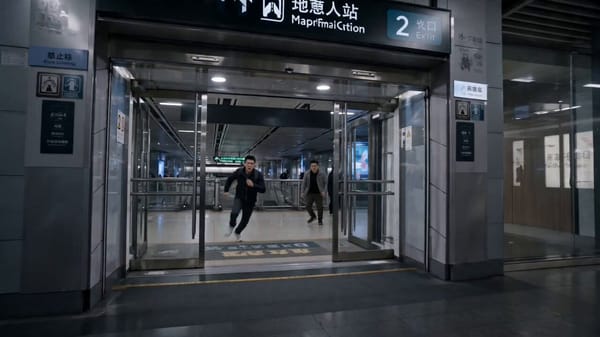 参考图仅用于场景调度和动作路线参考，最终视频中不要出现任何箭头、数字、文字、圈线、时间线或手绘标记，画面必须是干净的电影镜头。 生成一段写实电影感地铁站逃离短视频，一镜到底，镜头连续跟拍主角…