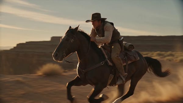 [STYLE + CAMERA + ATMOSPHERE] Live-action FHD moody western canyon scene at golden hour, intens…