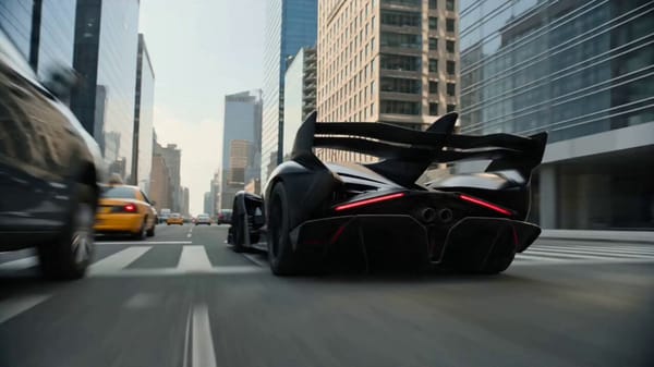 A fearless female driver piloting a futuristic hypercar with aggressive aerodynamic wings and roari… prompt example