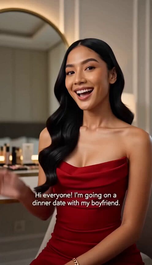 Halo semuanya! Hari ini aku mau dinner date sama pacarku. prompt preview