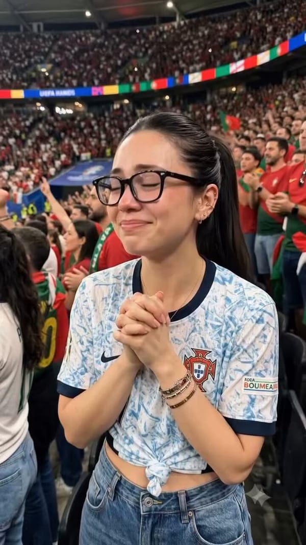 Subject: A close-up, candid shot of a young woman experiencing an overwhelming moment of joy and em… prompt example