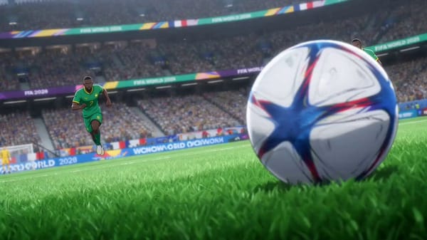 A charismatic French superstar with sharp golden eyes, dark windswept hair, blue France jersey…