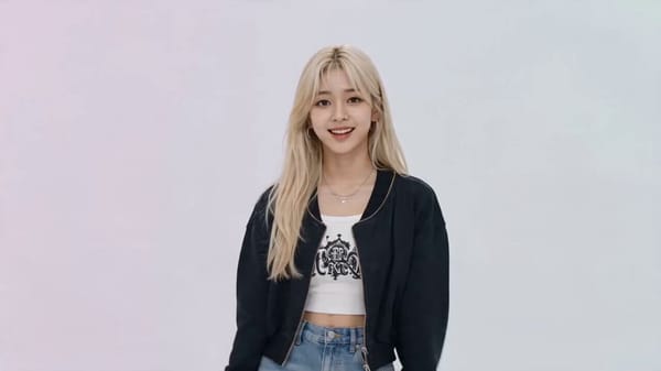 참조 이미지(첨부한 금발 한국 아이돌 캐릭터 시트)의 인물을 주인공으로 사용. 24fps. ★실사 — 포토리얼리스틱한 실제 한국 여성 영상. 애니메이션·일러스트화 절대 금…