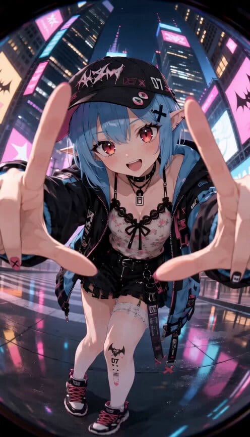 参照画像をファーストフレームとして使用する。 15秒、24fps。 日本語アイドルソング付きの短尺MV。 映像全体を通して、ファーストフレームの超広角・魚眼セルフィーレンズ構図を維持する。…