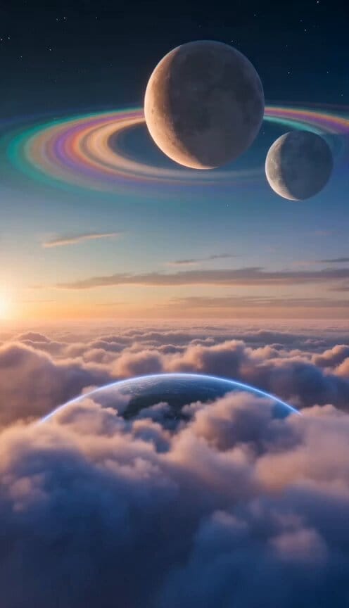A single uninterrupted cinematic shot begins high above a breathtaking alien planet. The camera…