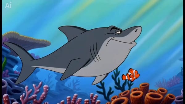Classic 1990s hand-drawn animated family adventure style. Bright underwater world, colorful coral r… prompt example