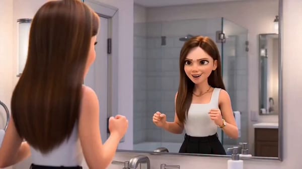 Animated girl fails to style her hair twice, gets frustrated, puts on a bathrobe, casually make…