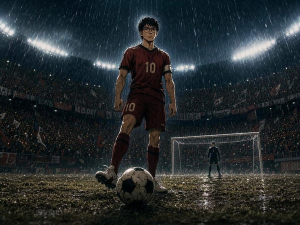 Animate the provided first frame into a 15-second cinematic anime football epic trailer in 16:9…