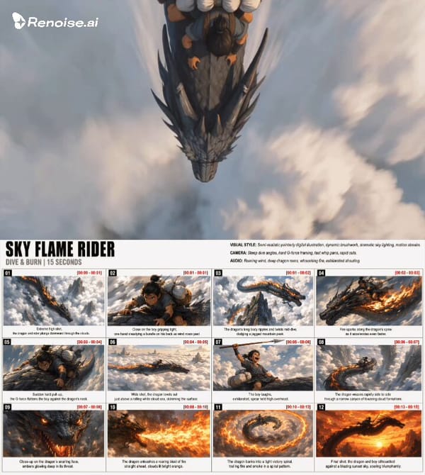 Follow the attached storyboard reference sheet exactly for content, character design, and shot…