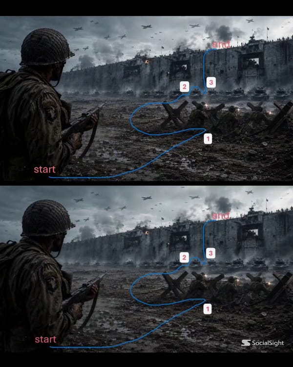 Ultra-realistic cinematic WWII battlefield, single continuous tracking shot, 15 seconds, no cuts. U… prompt example
