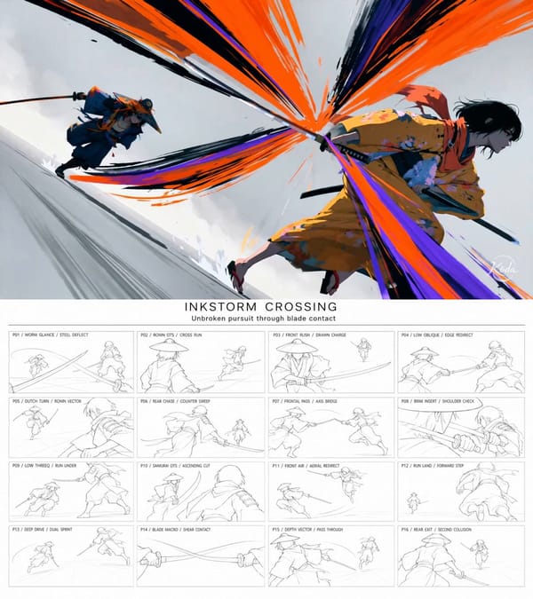 Use @[storyboard ref] only for each P## panel's angle, scale, framing, blocking, screen positio…