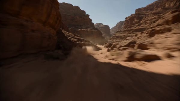 Pure first-person camera perspective, no visible drone, no cockpit, no aircraft visible. The ca…