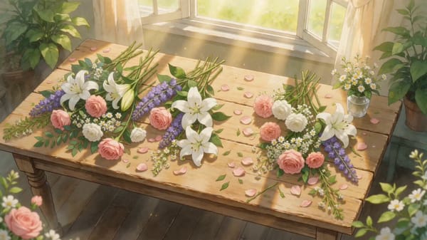 Style: Studio Ghibli-inspired anime, soft watercolor textures, highly detailed hand-painted bac…