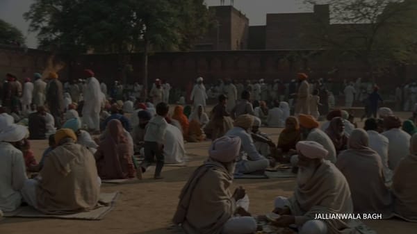 Main subject: Hundreds of ordinary civilians gathered inside Jallianwala Bagh, Amritsar, on 13 Apri… prompt example