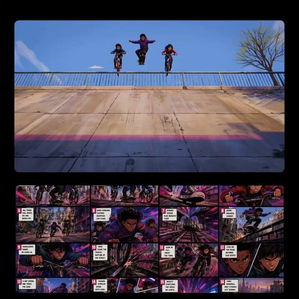 Animate this 16-panel comic storyboard into a single continuous 15-second cinematic sequence. S…