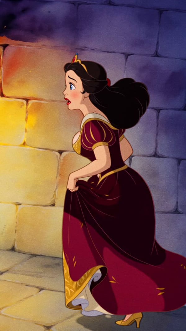 A retro cel-animation-inspired fantasy where a mysterious green portal saves a princess by handing… prompt example