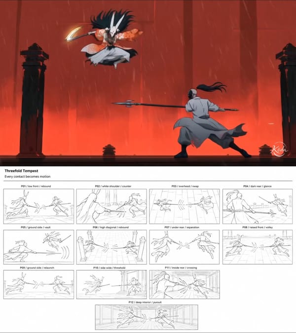 Use @[storyboard] only for exact P## perspective, scale, framing, blocking, positions, directio…