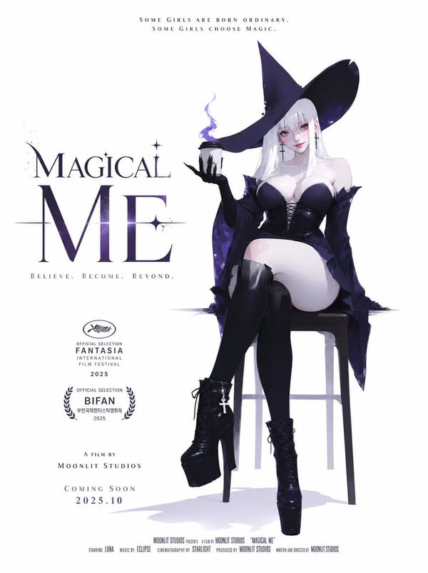 a movie poster layout for "[Title]" with an expansive white background acting as negative space, fe… prompt example