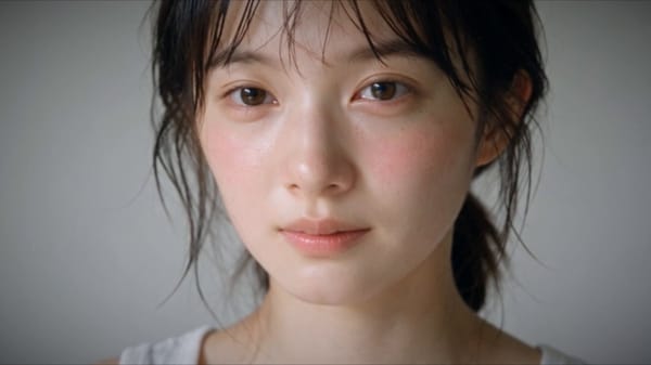Cinematic emotional close-up portrait. The same woman from the input images, maintaining the ex…