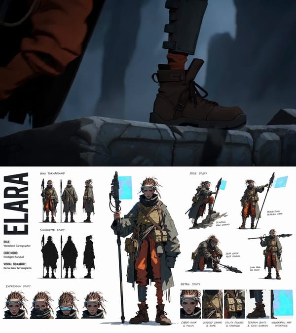 WORLD: Massive ancient subterranean cavern, palette of dark stone and deep shadow, one vivid gl…