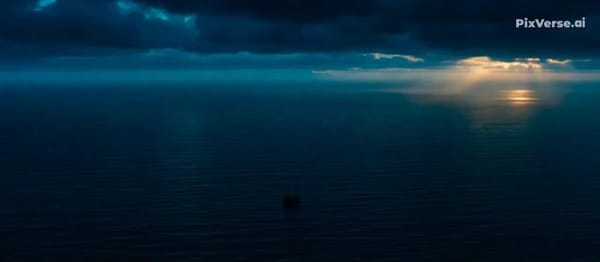 generate 15-Second Cinematic Scene. Main subject: Deep sea, pure cinematic weather — soft golde…