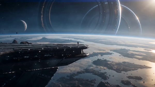 15-Second Sci-Fi Cinematic A lone astronaut stands on the edge of a colossal alien megastructur…