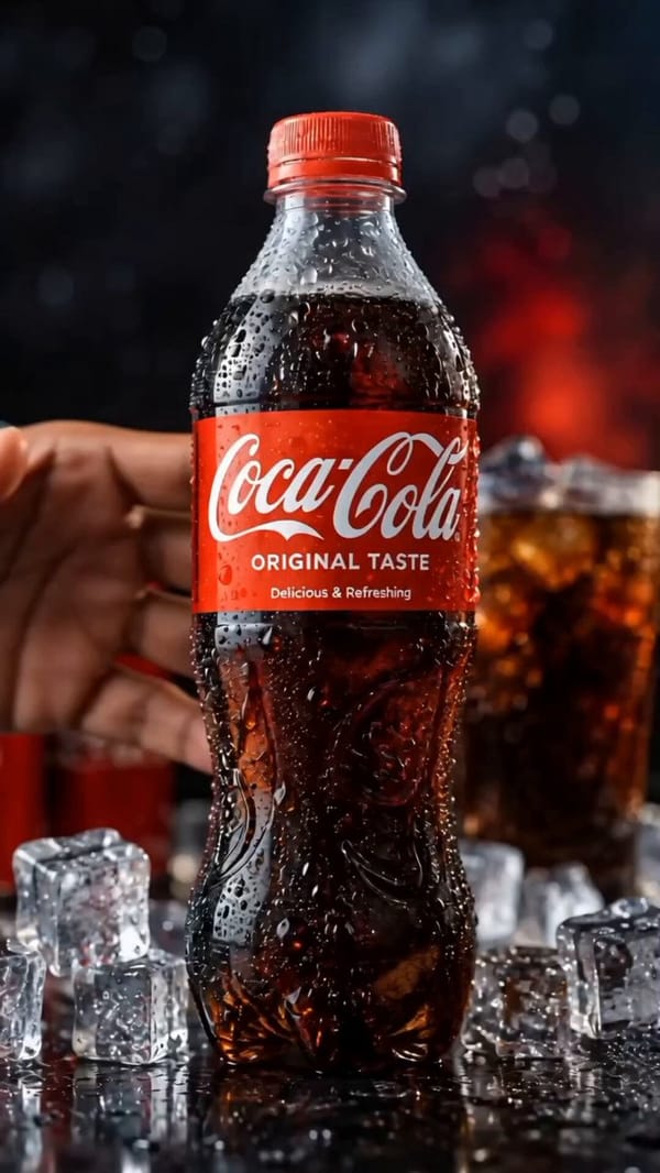 Create a premium cinematic 10-second vertical 9:16 Coca-Cola commercial using the provided imag…