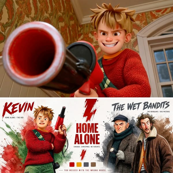 “Create a premium cinematic character bible sheet for KEVIN vs THE WET BANDITS. Use uploaded ch…
