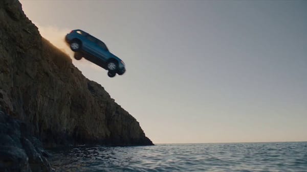 Cinematic fantasy-adventure short film, opening immediately with impact. [0–4s] A car flies off…