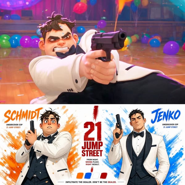 Cinematic anime short film clip, 15 seconds. High school prom venue, colorful balloons, spinnin…