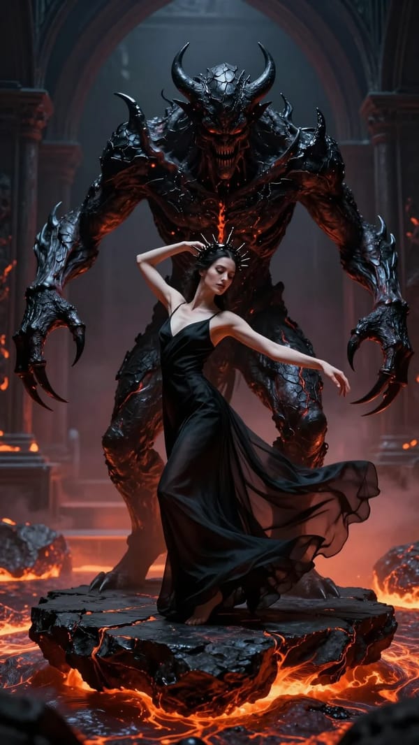 Dark Fantasy Photography, a breathtaking, dynamic waist-up shot of a graceful woman (25 years old)… prompt example