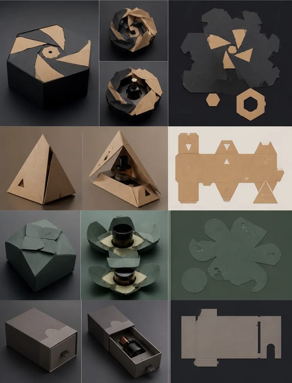 Generate ultra-creative, manufacturable packing box design concepts for a [product type] brand.Thin… prompt example