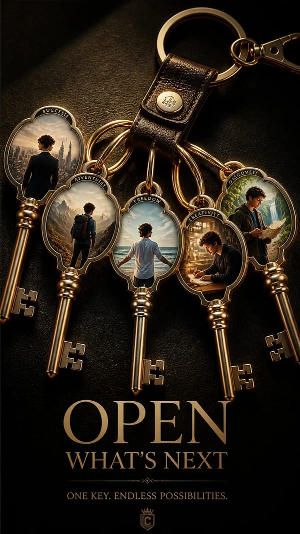 A premium 9:16 keychain advertising poster.Main Subject: prompt example