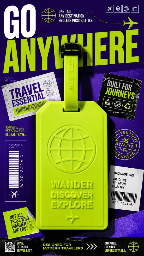 A premium 9:16 travel accessories advertising poster.Central Subject: prompt preview