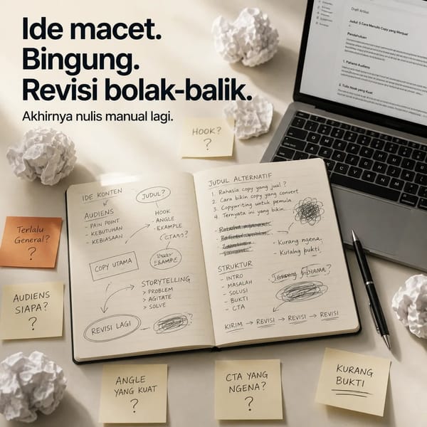 Ide macet. Bingung. Revisi bolak-balik. prompt preview