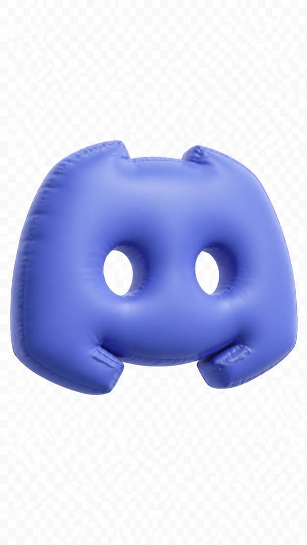 Ultra-realistic 3D inflatable logo of Discord, designed as a soft, air-filled pillow icon with…