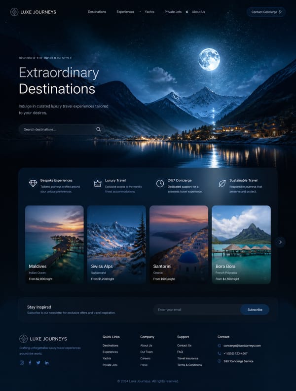 Luxury moonlight travel landscape, glowing lake reflections, stars in sky, cinematic mountains…