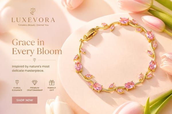 Luxury tulip bracelet advertisement, delicate tulip-inspired bracelet placed on a soft pastel p…
