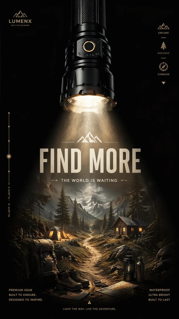A premium 9:16 outdoor gear advertising poster.Main Subject: prompt example