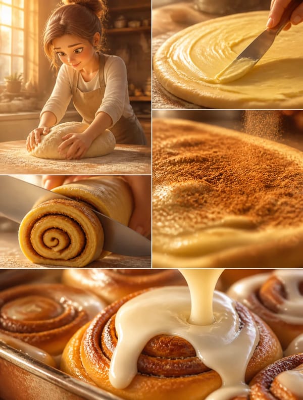 A young female baker with a gentle expression kneads soft dough in a sun-drenched, rustic kitchen,… prompt example