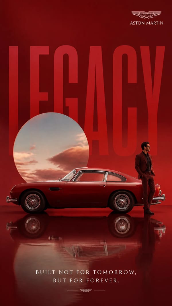 High-end surreal automotive advertising poster for [BRAND] [CAR MODEL], iconic vintage car show…