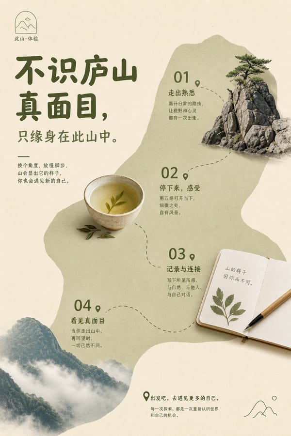 围绕具体主题内容生成一张竖版高质量印刷视觉，整体像克制而亲切的品牌菜单页。画面先建立大面积温暖纸色底，保留宽松边距和可呼吸的空白；再从主题的来源、路径、材料关系或情绪温度中推导出一块软边不规…