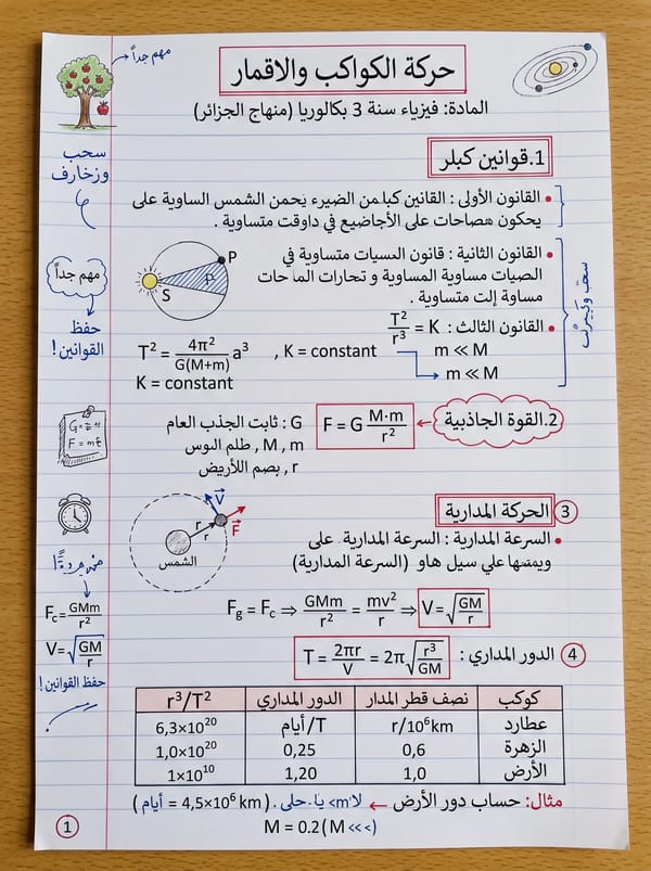 أنشئ صفحة بحث أو ملخص دراسي عربي مكتوب بخط اليد بشكل واقعي جداً على ورقة دفتر مدرسية بيضاء مسطر…
