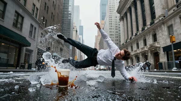 Bullet time effect. A businessman in white shirt and black tie slipping and falling backwards o…