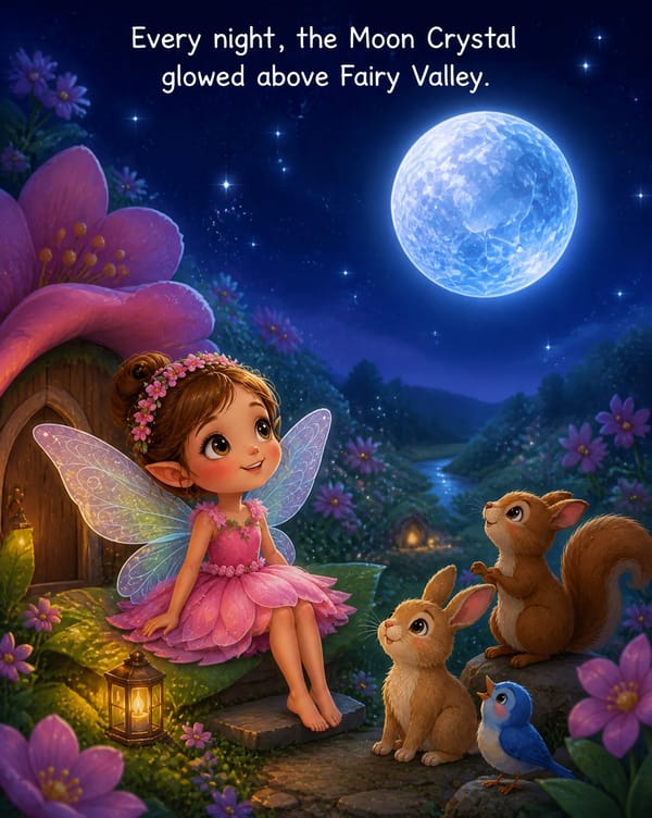 Every night, the Moon Crystal glowed above Fairy Valley. prompt preview