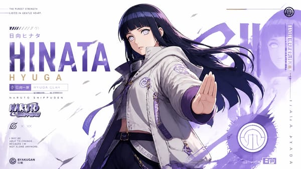 Create a premium collector-edition character poster of Hinata from Naruto.Character AnalysisAnalyze… prompt example