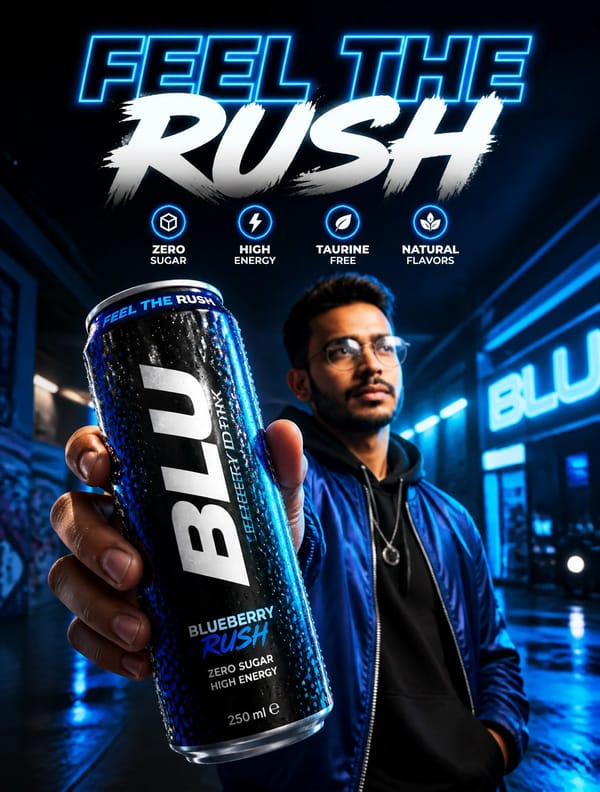 Create a premium high-energy modern beverage advertisement poster in a vertical 3:4 format, hea…