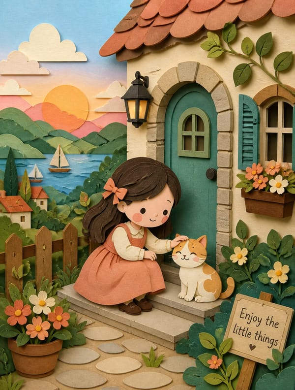 Convert this image into a soft, handcrafted paper-cut layered illustration style, inspired by paper… prompt example