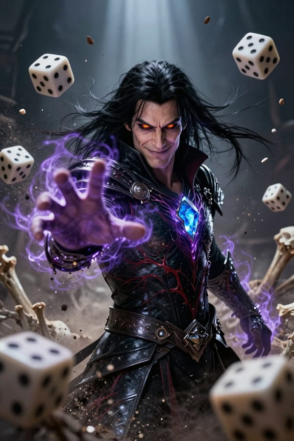 A hyper-realistic cinematic movie poster of a powerful male necromancer, GuAr, bursting through…